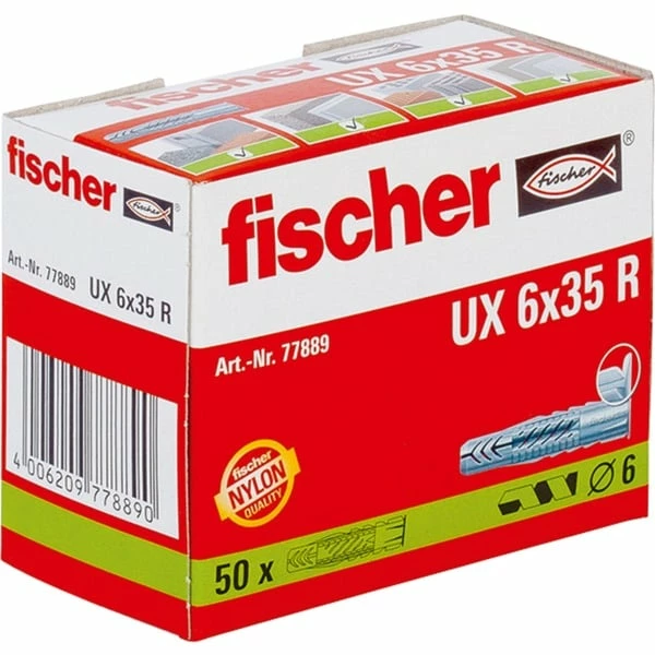 Fischer 077889 Ancrage à Vis Et Cheville Murale 50 Pièce(s) 3,5 Cm (Gris Clair, 3,5 Cm, 6 Mm, 4,5 Cm, 4 Mm, 5 Mm, 50 Pièce(s))