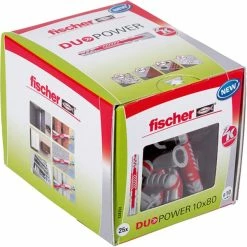 Fischer DUOPOWER 10 X 80 25 Pièce(s) 8 Cm, Cheville (Gris Clair/Rouge, Brique, Béton, Ciment Mousse, Plaque De Fibre Gypsum, Maçonnerie, Plaque De Plâtre, Nylon, 1 Cm, 8 Cm, 9 Cm, 25 Pièce(s))
