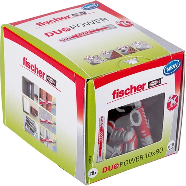 Fischer DUOPOWER 10 X 80 25 Pièce(s) 8 Cm, Cheville (Gris Clair/Rouge, Brique, Béton, Ciment Mousse, Plaque De Fibre Gypsum, Maçonnerie, Plaque De Plâtre, Nylon, 1 Cm, 8 Cm, 9 Cm, 25 Pièce(s))