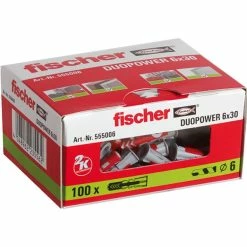 Fischer DUOPOWER Cheville En Bois 100 Pièce(s) Rond (Gris Clair/Rouge, Rond, 6 Mm, 4 Cm, 100 Pièce(s))