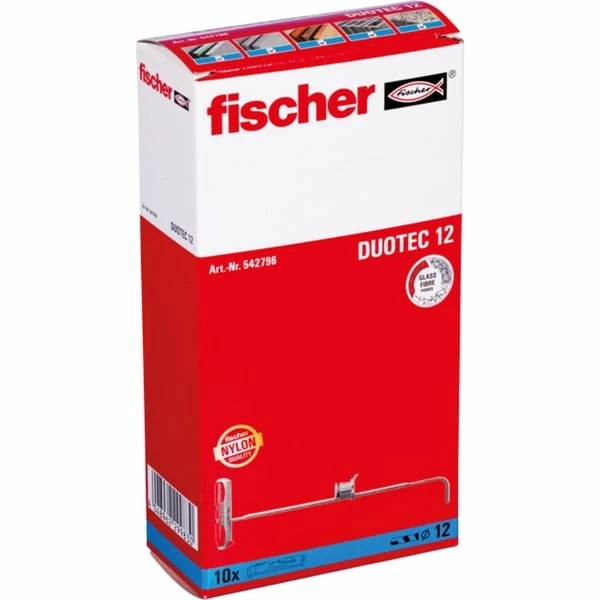 Fischer DUOTEC 12 10 Pièce(s) Kit De Fiches Murales Et Crochets 6 Cm, Cheville (Gris Clair/Rouge, Kit De Fiches Murales Et Crochets, Béton, Métal, Gris, Rouge, M6, 6 Cm)